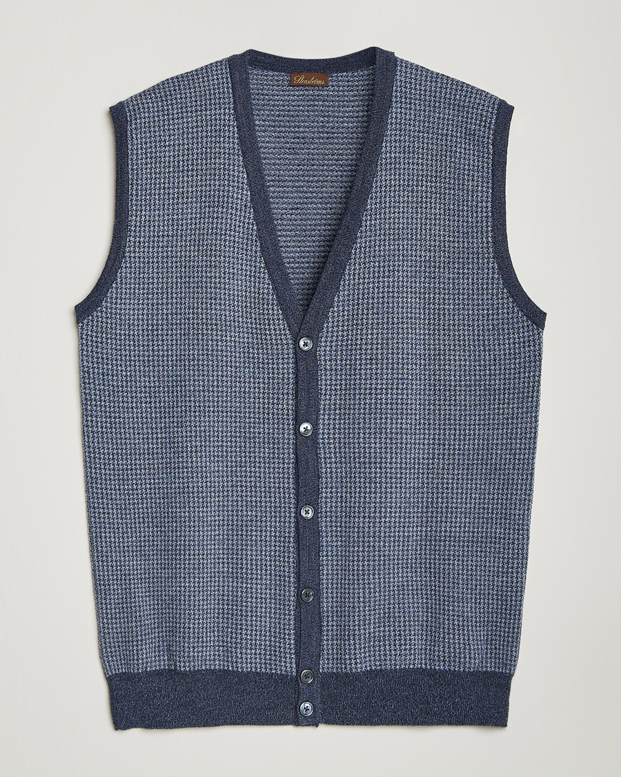 Herr | Tröjor | Stenströms | Pepita Merino Wool Vest Navy