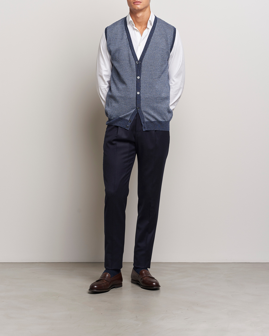Herr | Tröjor | Stenströms | Pepita Merino Wool Vest Navy