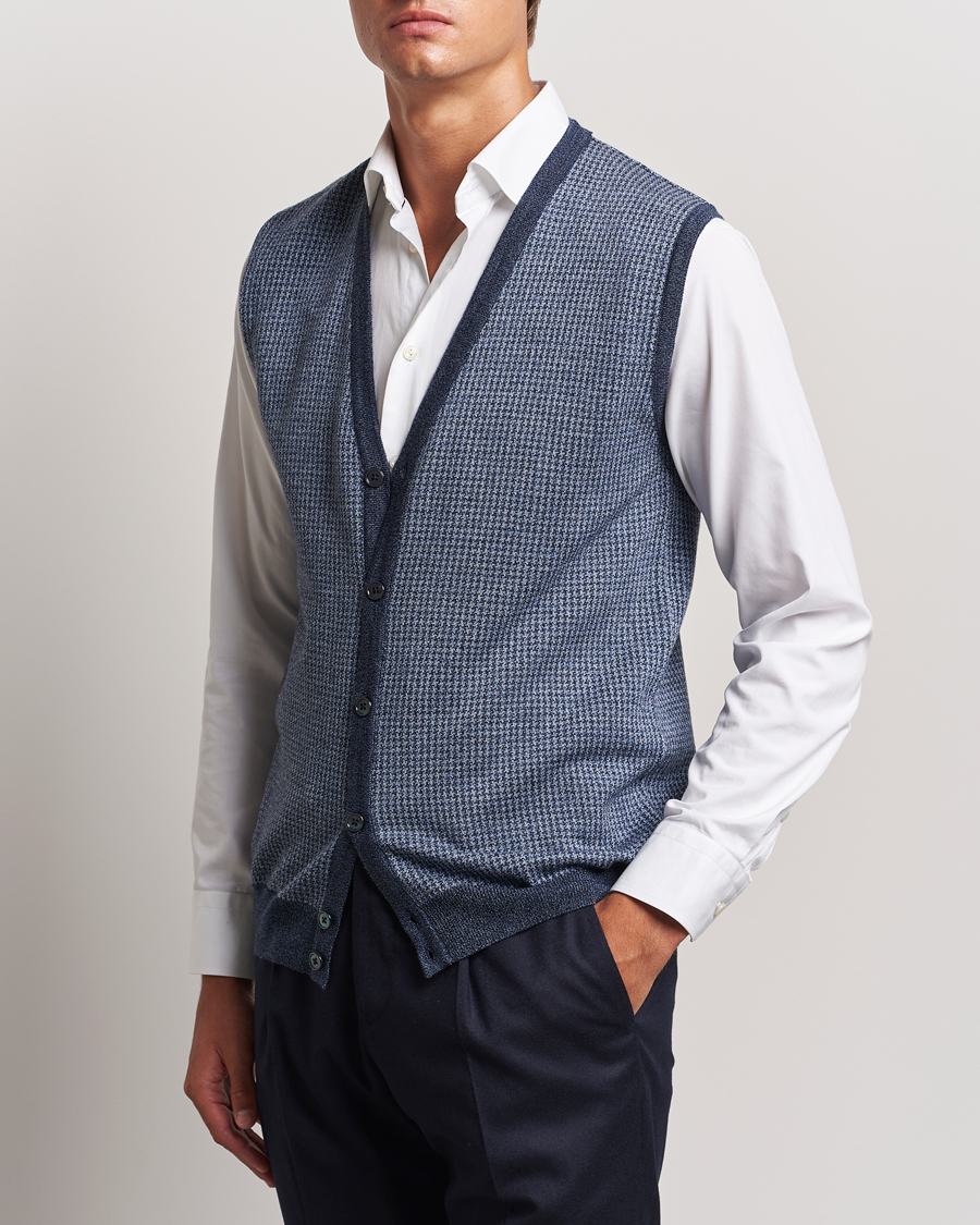 Herr | Tröjor | Stenströms | Pepita Merino Wool Vest Navy