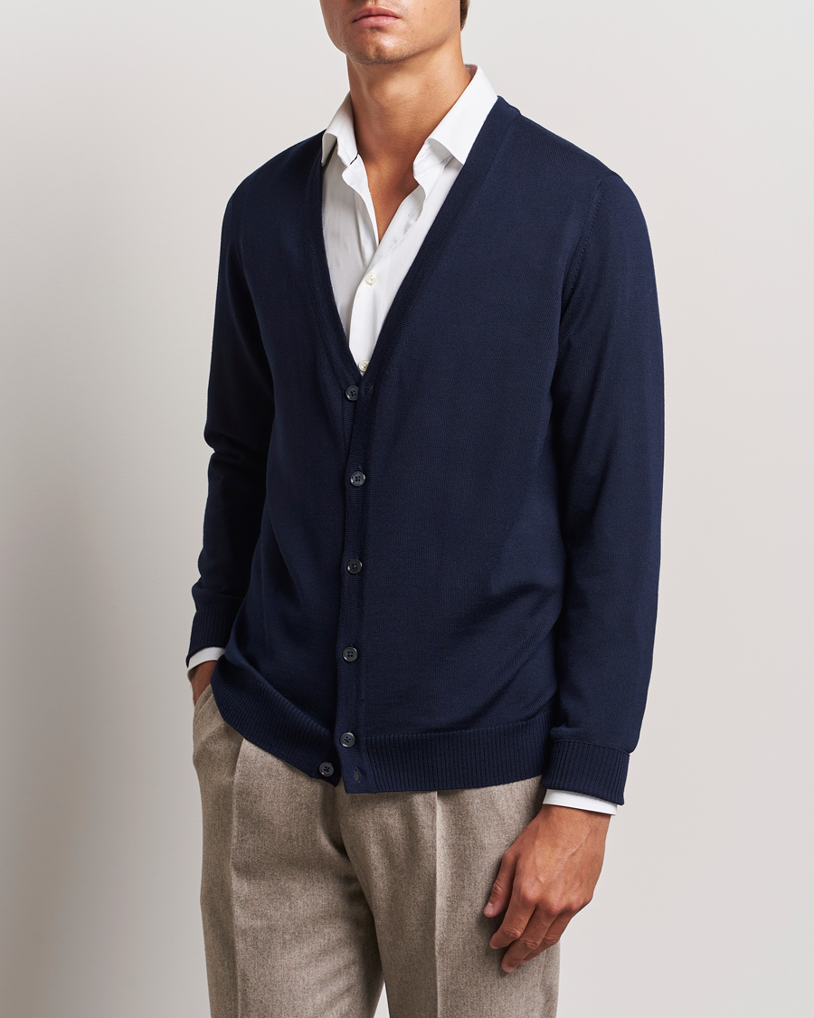 Herr | Tröjor | Stenströms | Merino Cardigan Navy