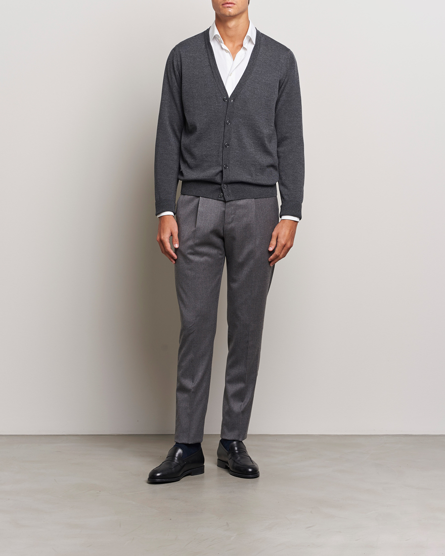 Herr | Tröjor | Stenströms | Merino Cardigan Dark Grey