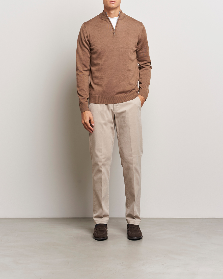 Herr | Tröjor | Stenströms | Merino Half Zip Brown