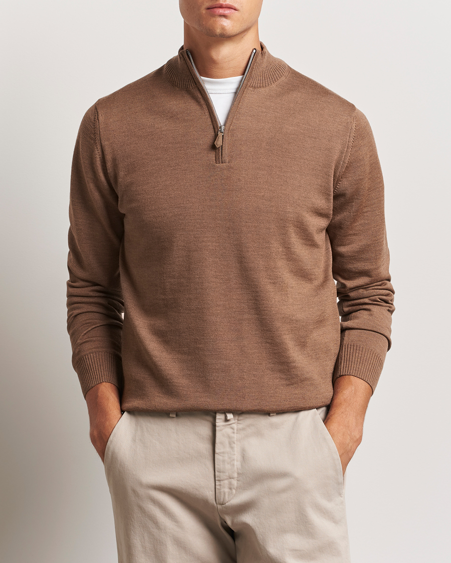 Herr | Tröjor | Stenströms | Merino Half Zip Brown