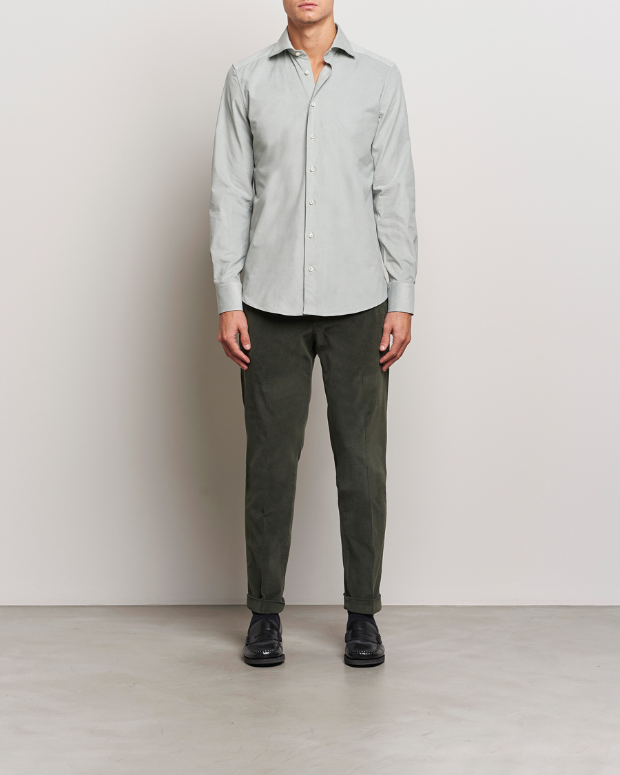 Herr | Skjortor | Stenströms | 1899 Velvet Baby Corduroy Shirt Soft Green