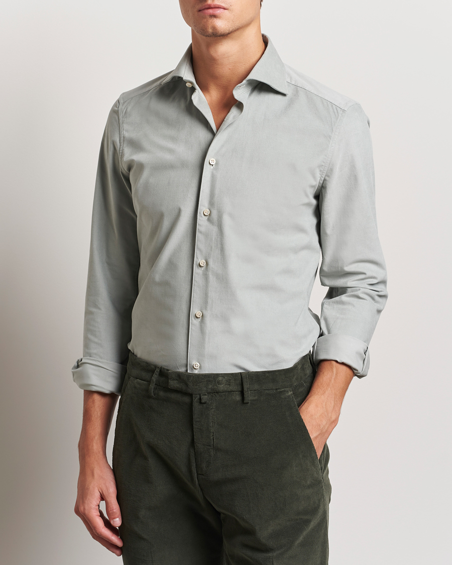 Herr | Skjortor | Stenströms | 1899 Velvet Baby Corduroy Shirt Soft Green