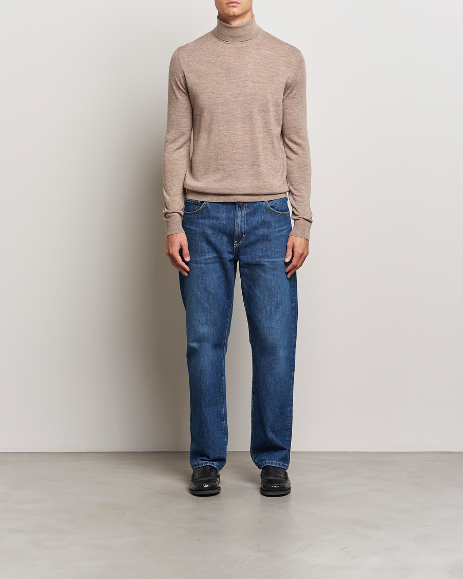 Herr | Tröjor | Tiger of Sweden | Nevile Extra Fine Merino Polo Beige Melange