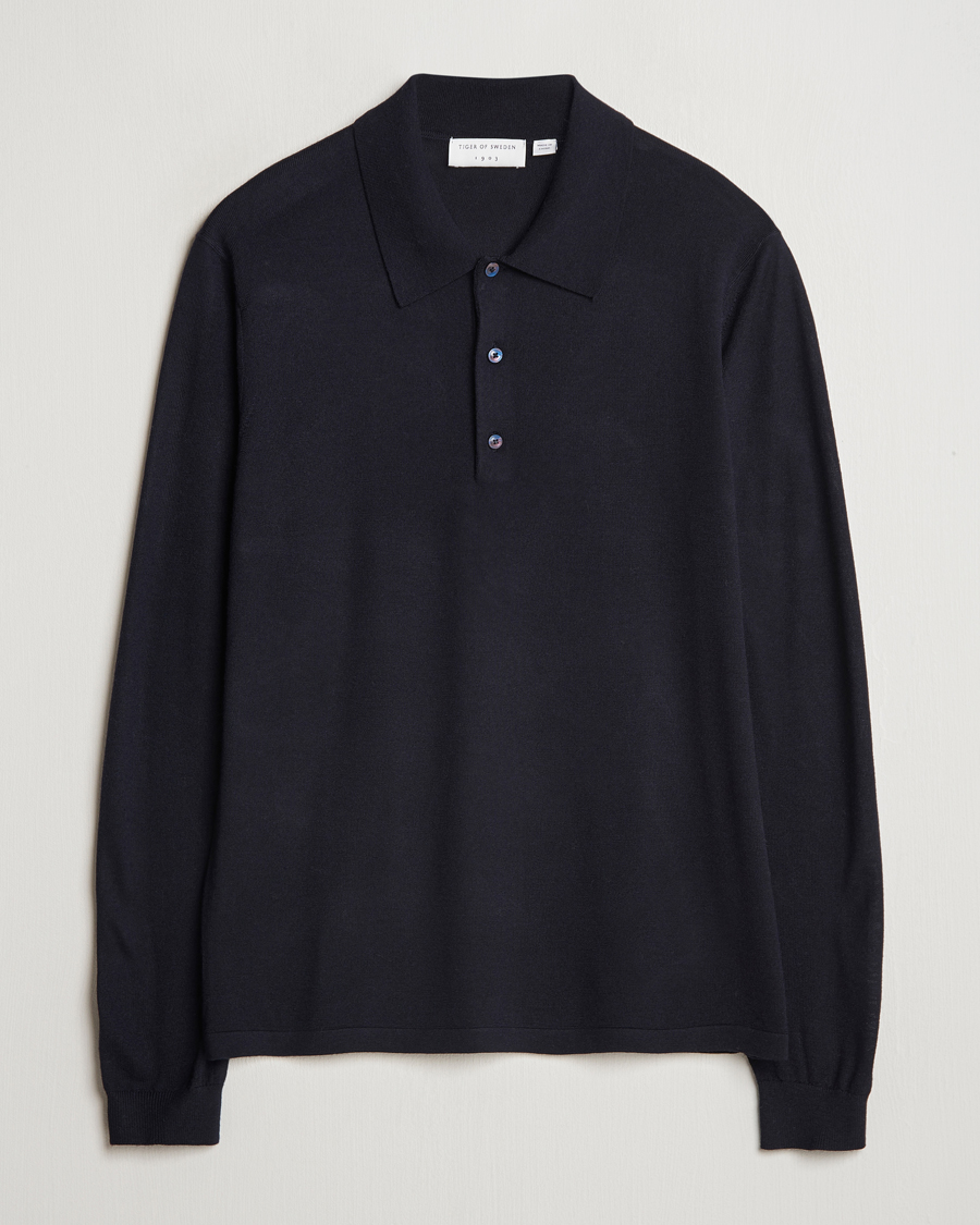Herr | Tröjor | Tiger of Sweden | Eross Extra Fine Merino Poloshirt Light Ink