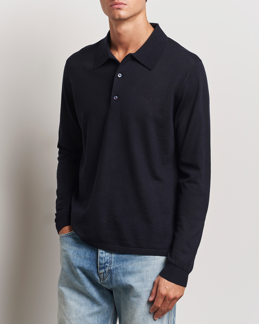 Herr | Tröjor | Tiger of Sweden | Eross Extra Fine Merino Poloshirt Light Ink