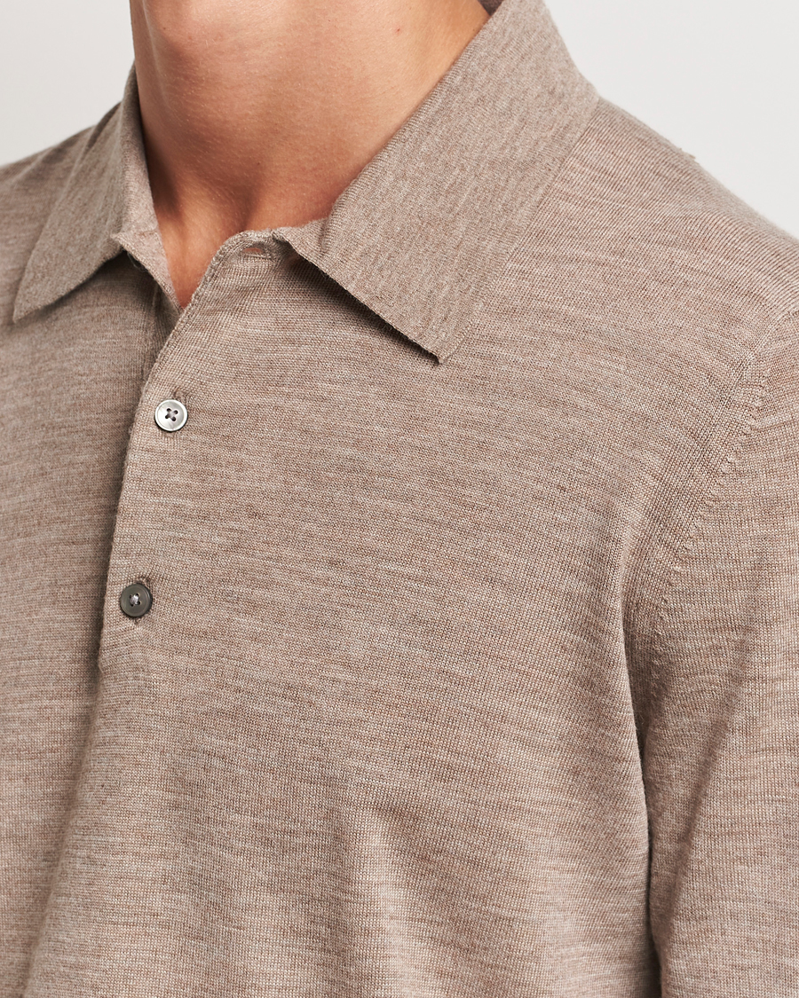 Herr | Tröjor | Tiger of Sweden | Eross Extra Fine Merino Poloshirt Beige Melange