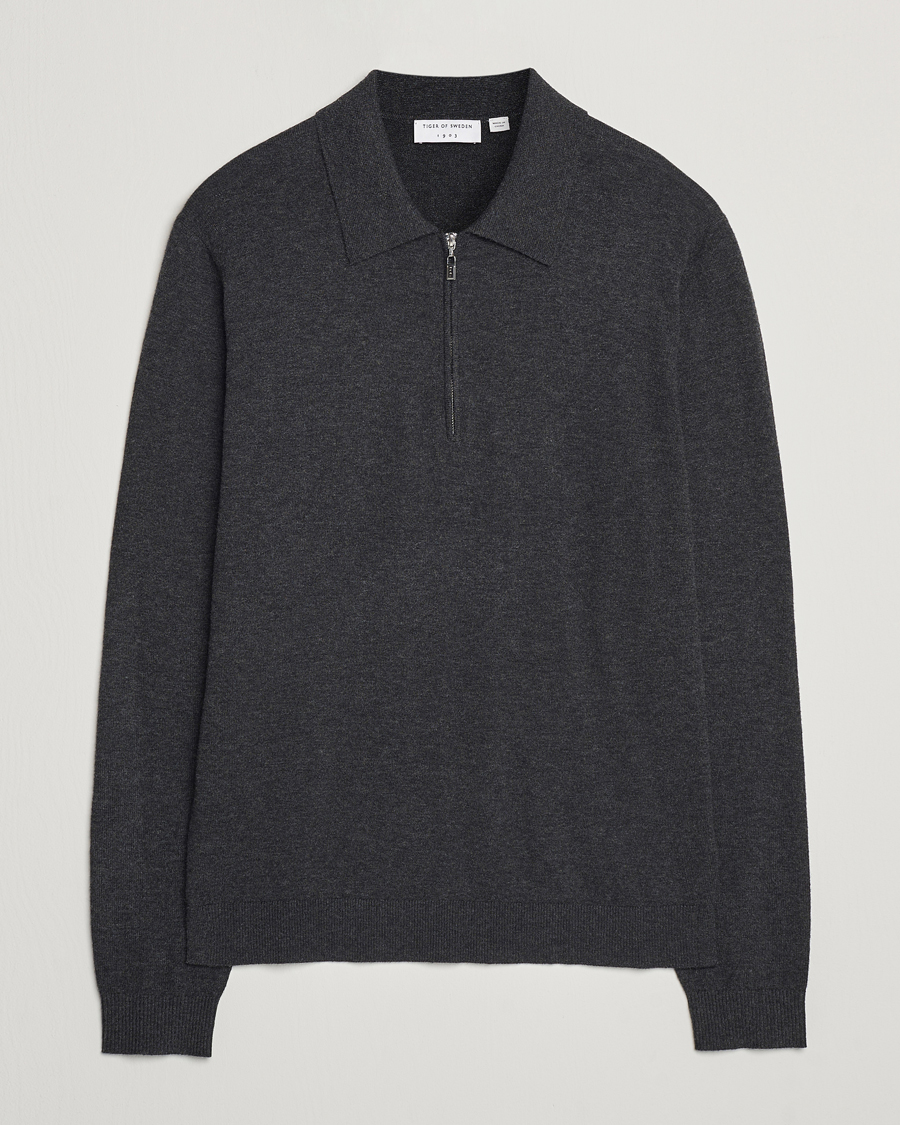 Herr | Tröjor | Tiger of Sweden | Orbit Wool/Cotton Half Zip Charcoal