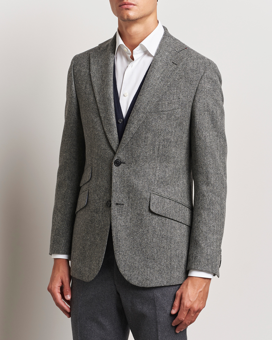 Herr | Kavajer | Walker Slater | Edward Lambswool Herringbone Blazer Dark Grey