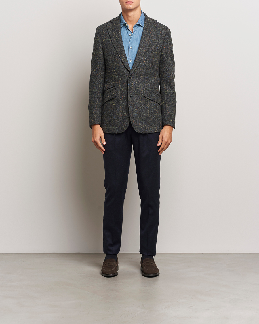 Herr | Kavajer | Walker Slater | Edward Wool Donegal Windowpane Blazer Dark Grey