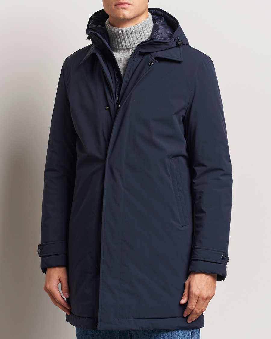 Herr | Jackor | Woolrich | Stretch 2 in 1 Padded Waterproof Carcoat Melton Blue