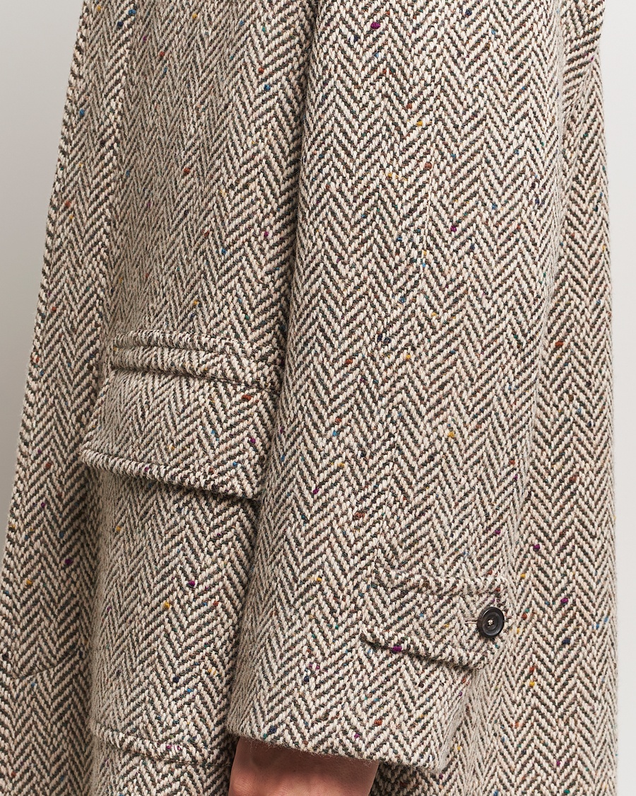 Herr | Jackor | Drake's | Herringbone Tweed Raglan Coat Oat Fleck