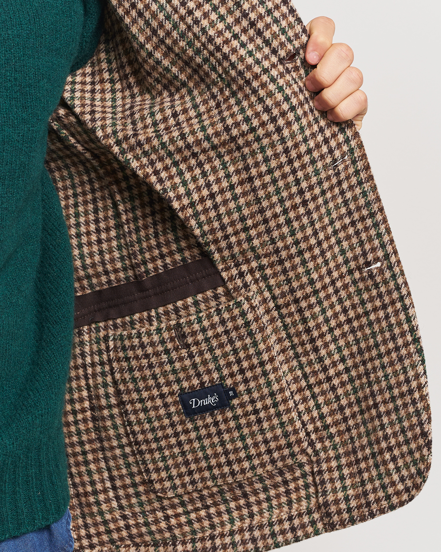 Herr | Kavajer | Drake's | MKVII Gun Check Tweed Blazer Brown