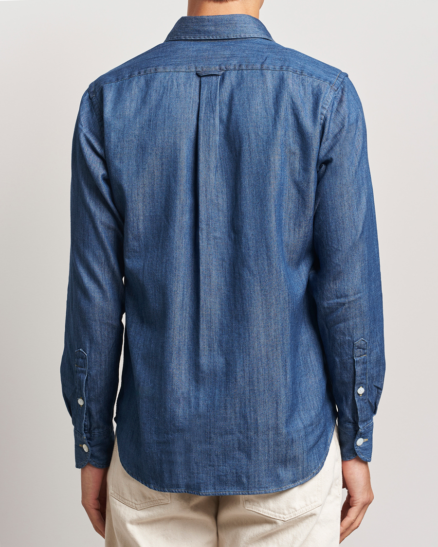 Herr | Skjortor | Drake's | Denim Cotton Two Pocket Work Shirt Blue