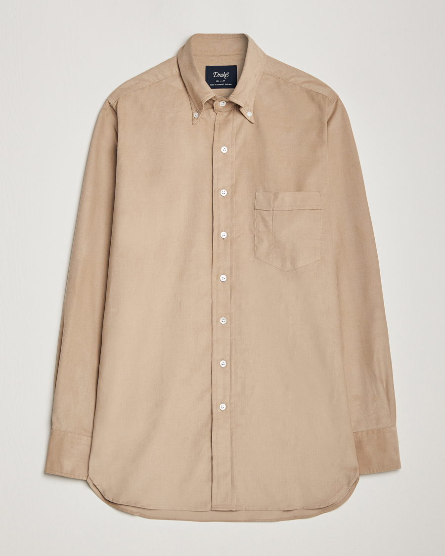 Herr | Skjortor | Drake's | Button Down Corduroy Shirt Ecru