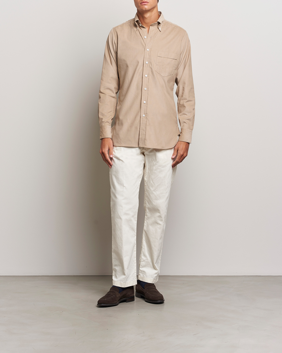 Herr | Skjortor | Drake's | Button Down Corduroy Shirt Ecru