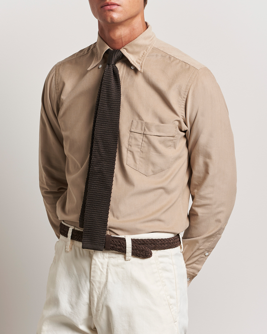 Herr | Skjortor | Drake's | Button Down Corduroy Shirt Ecru