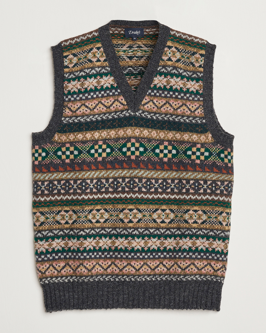 Herr | Tröjor | Drake's | Fairisle Wool Vest Purple Multi