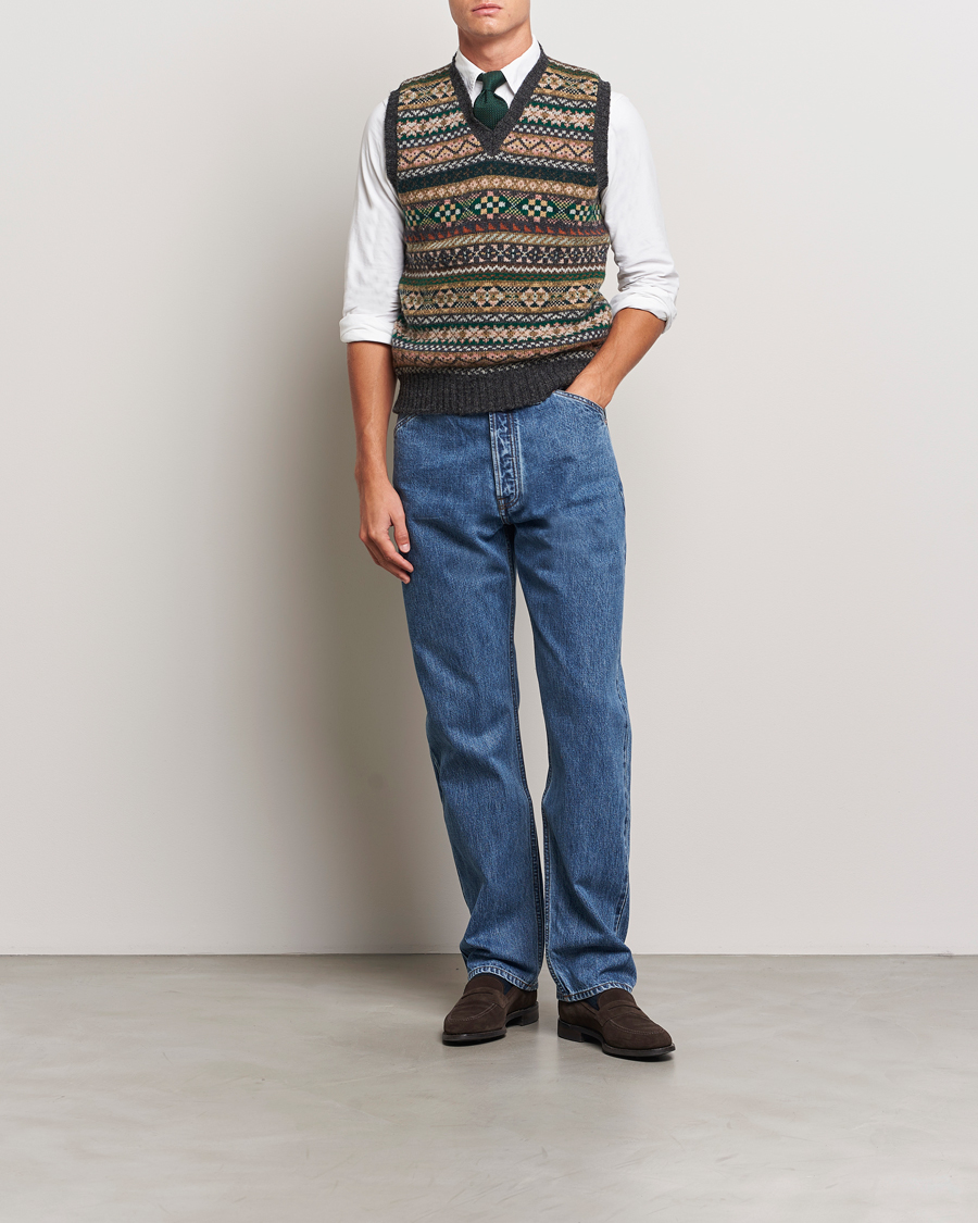 Herr | Tröjor | Drake's | Fairisle Wool Vest Purple Multi