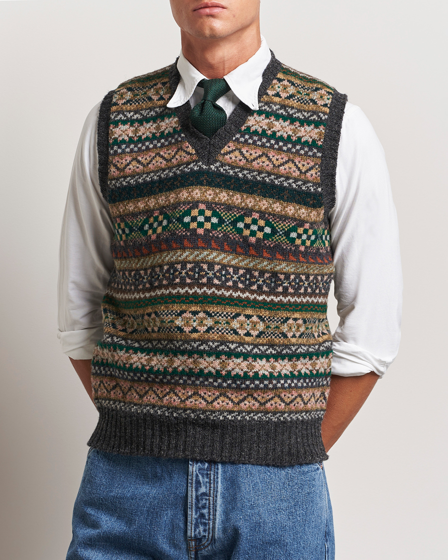 Herr | Tröjor | Drake's | Fairisle Wool Vest Purple Multi