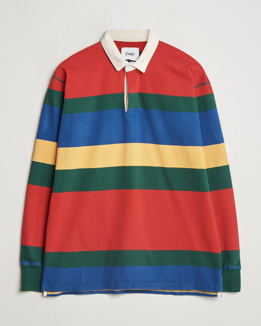 Herr | Tröjor | Drake's | Multi Striped Rugby Shirt Red/Green/Blue