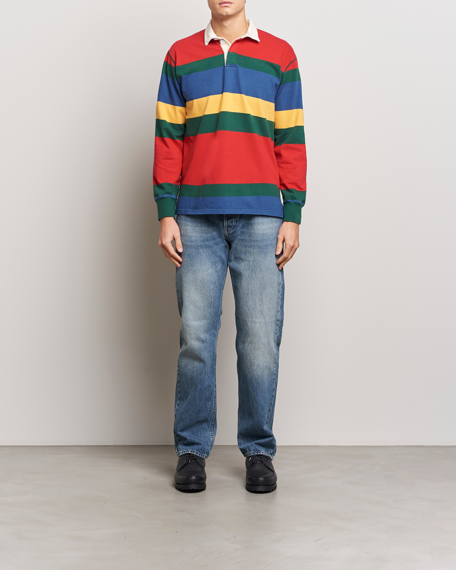 Herr | Tröjor | Drake's | Multi Striped Rugby Shirt Red/Green/Blue