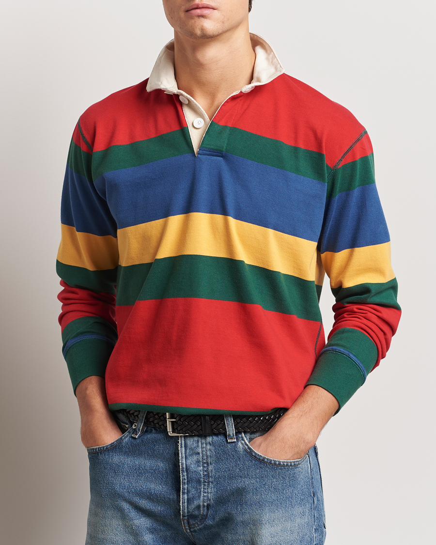 Herr | Tröjor | Drake's | Multi Striped Rugby Shirt Red/Green/Blue