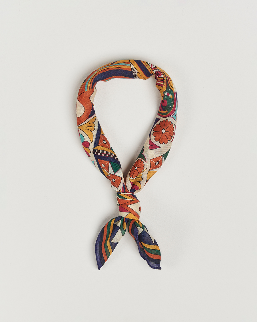 Herr | Drake's Maharaja Print Wool/Silk Bandana Navy/Yellow | Drake's | Maharaja Print Wool/Silk Bandana Navy/Yellow