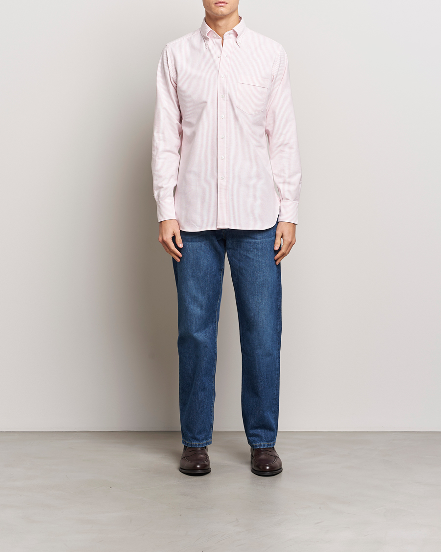 Herr | Skjortor | Drake's | Striped Button Down Oxford Shirt Pink