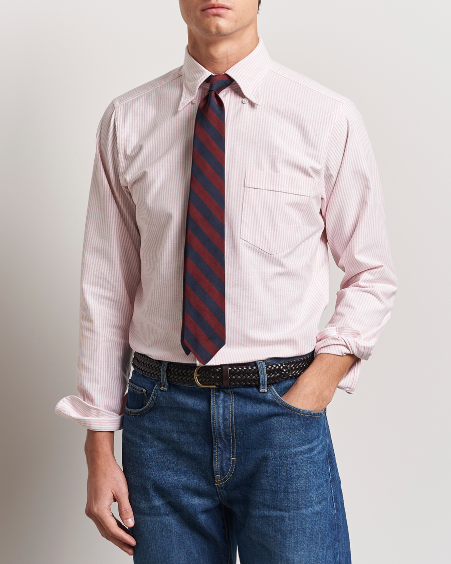 Herr | Skjortor | Drake's | Striped Button Down Oxford Shirt Pink