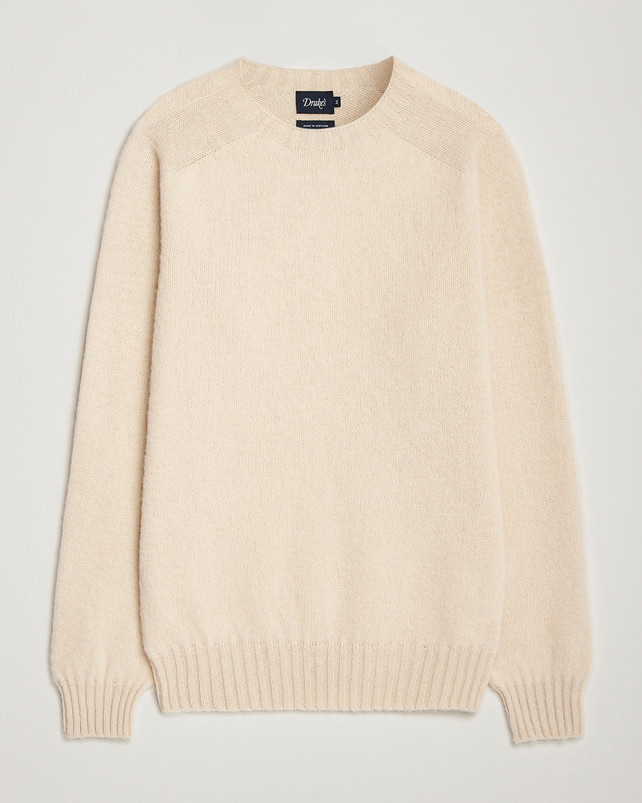 Herr | Tröjor | Drake's | Brushed Shetland Crew Ecru