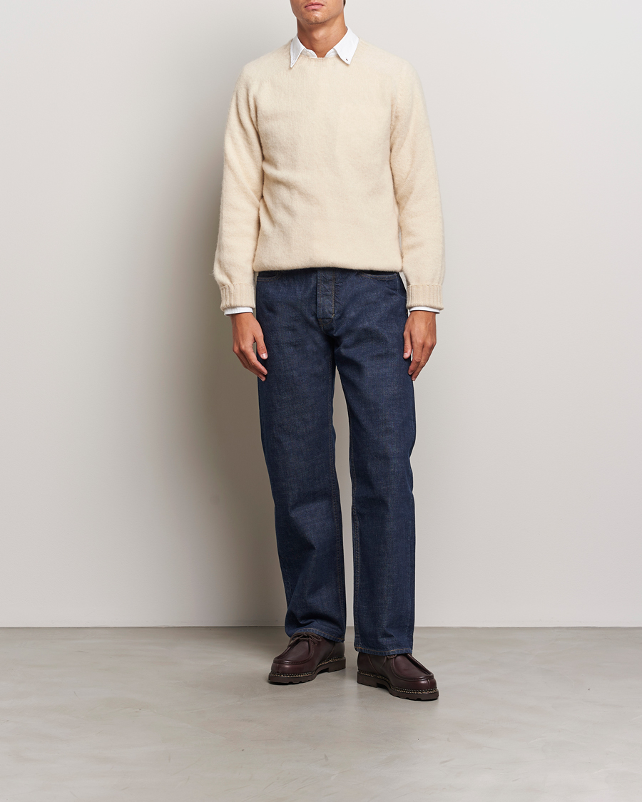 Herr | Tröjor | Drake's | Brushed Shetland Crew Ecru