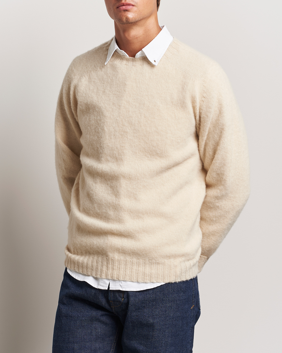 Herr | Tröjor | Drake's | Brushed Shetland Crew Ecru
