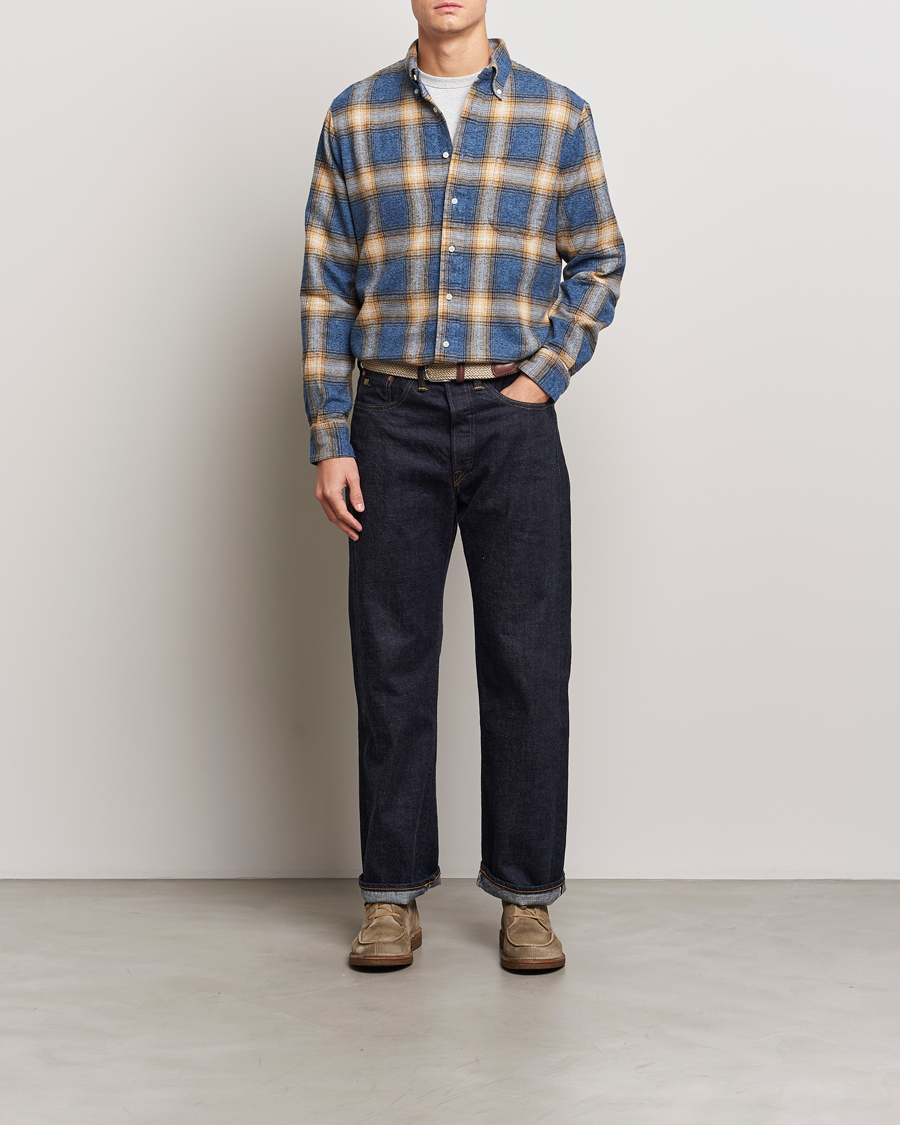 Herr | Skjortor | Gitman Vintage | Button Down Brushed Flannel Shirt Blue Check