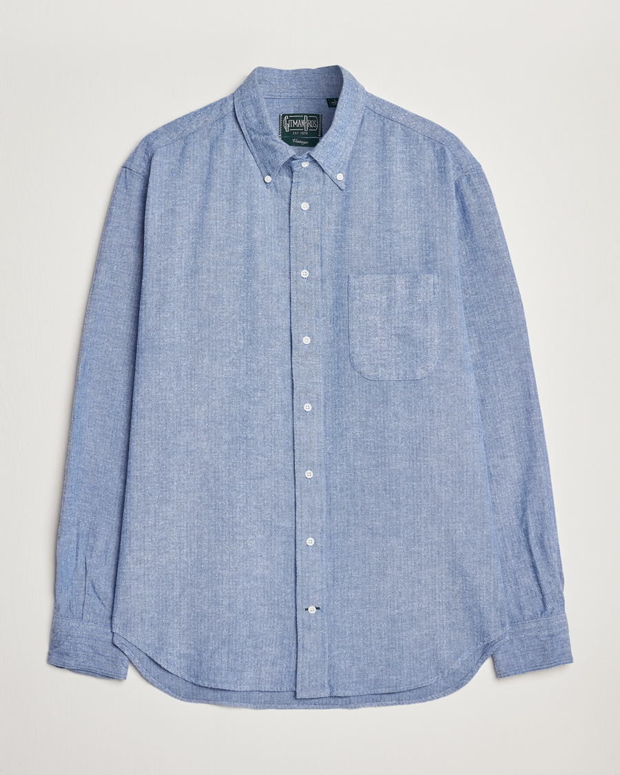 Herr | Skjortor | Gitman Vintage | Button Down Shetland Flannel Shirt Light Blue