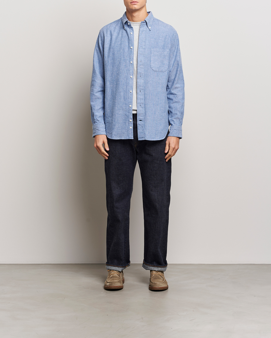Herr | Skjortor | Gitman Vintage | Button Down Shetland Flannel Shirt Light Blue