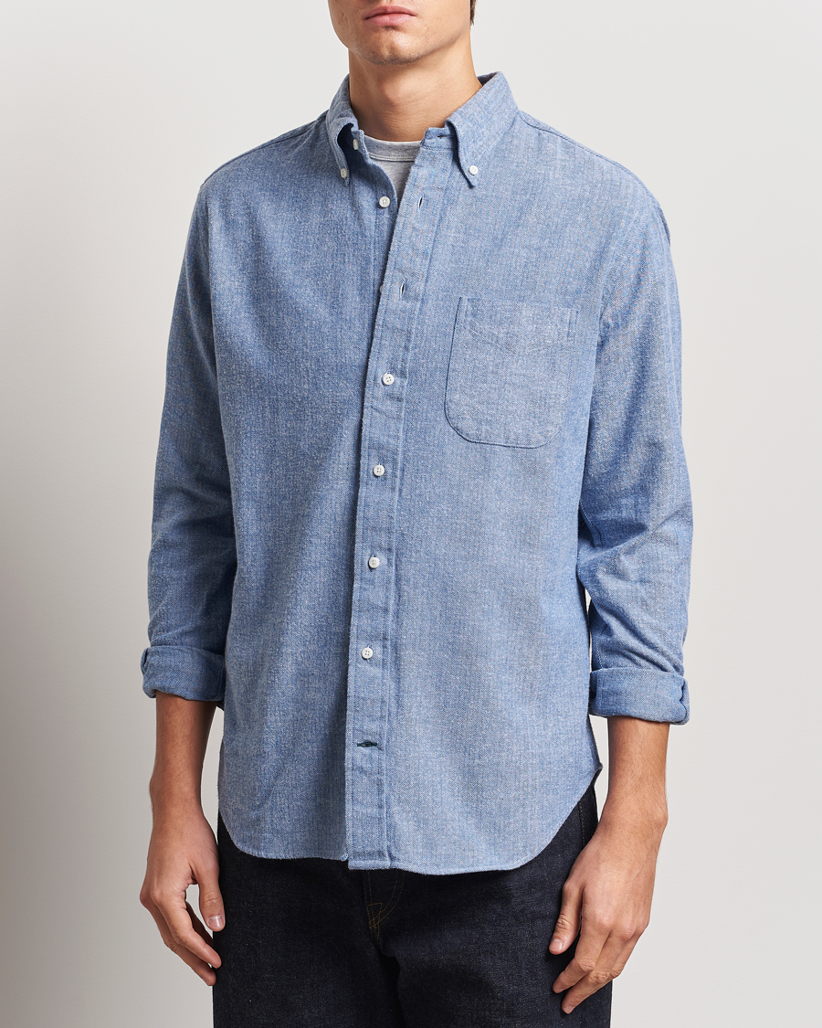 Herr | Skjortor | Gitman Vintage | Button Down Shetland Flannel Shirt Light Blue