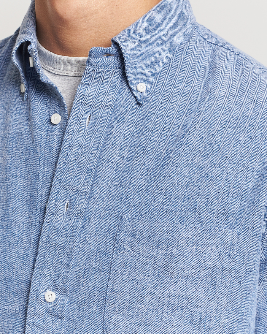 Herr | Skjortor | Gitman Vintage | Button Down Shetland Flannel Shirt Light Blue