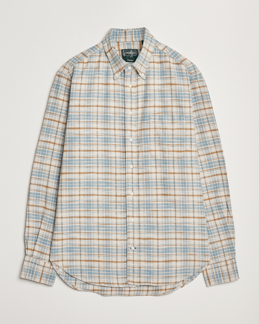 Herr | Skjortor | Gitman Vintage | Button Down Heavy Flannel Shirt Ivory Check