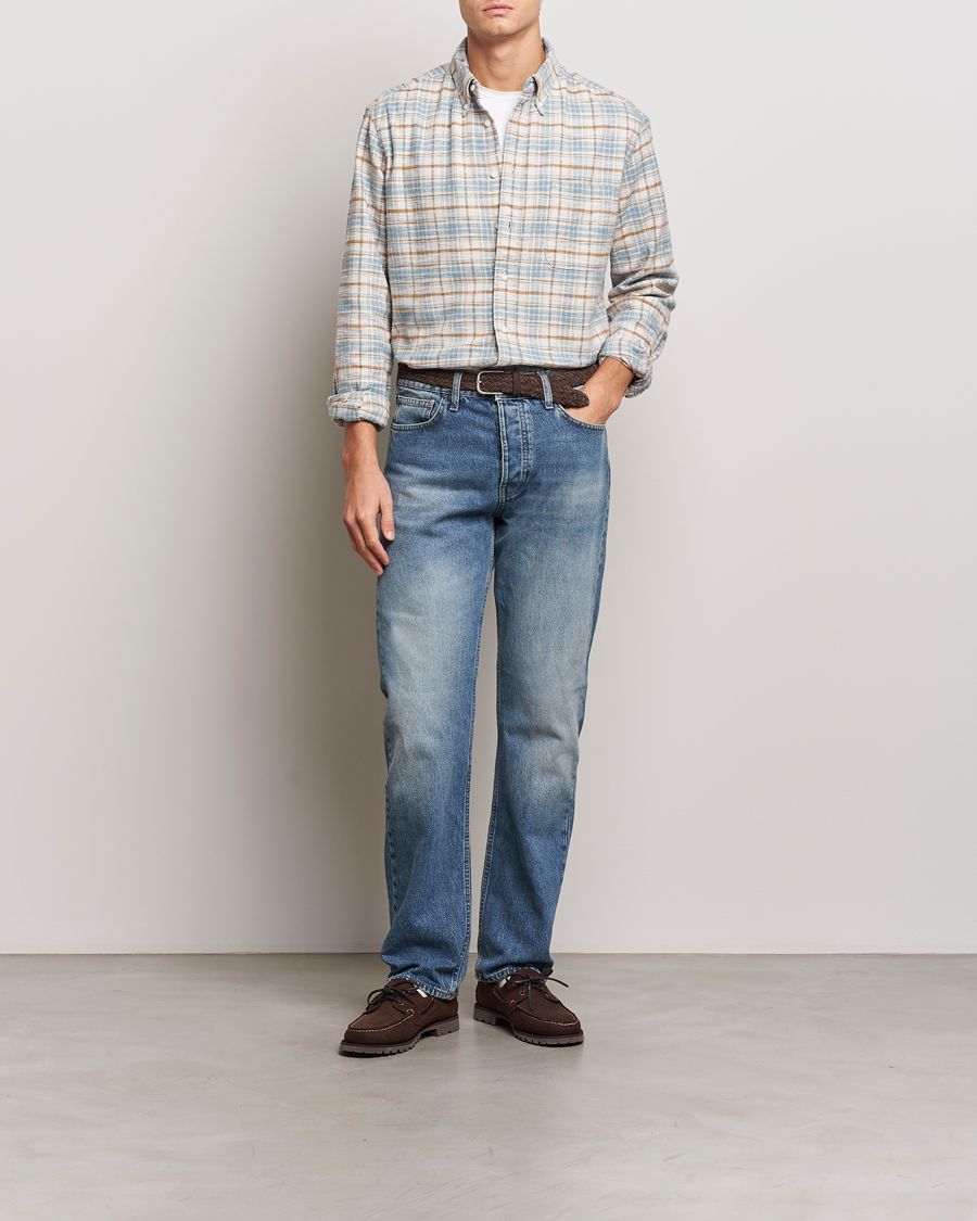 Herr | Skjortor | Gitman Vintage | Button Down Heavy Flannel Shirt Ivory Check