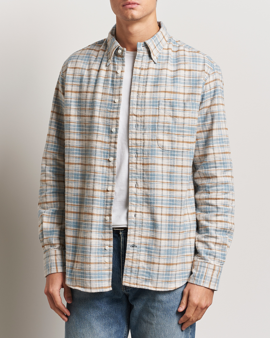 Herr | Skjortor | Gitman Vintage | Button Down Heavy Flannel Shirt Ivory Check