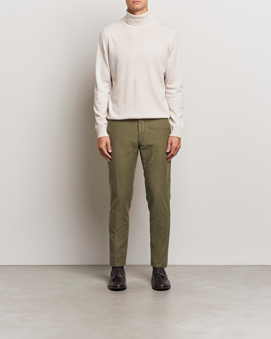Herr | Byxor | Incotex | Slim Fit Garment Dyed Slacks Dark Green
