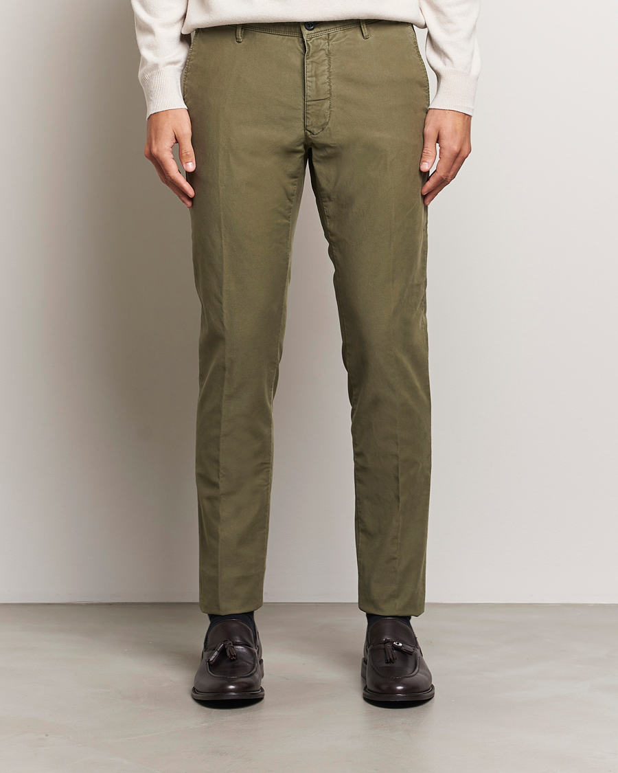 Herr | Byxor | Incotex | Slim Fit Garment Dyed Slacks Dark Green