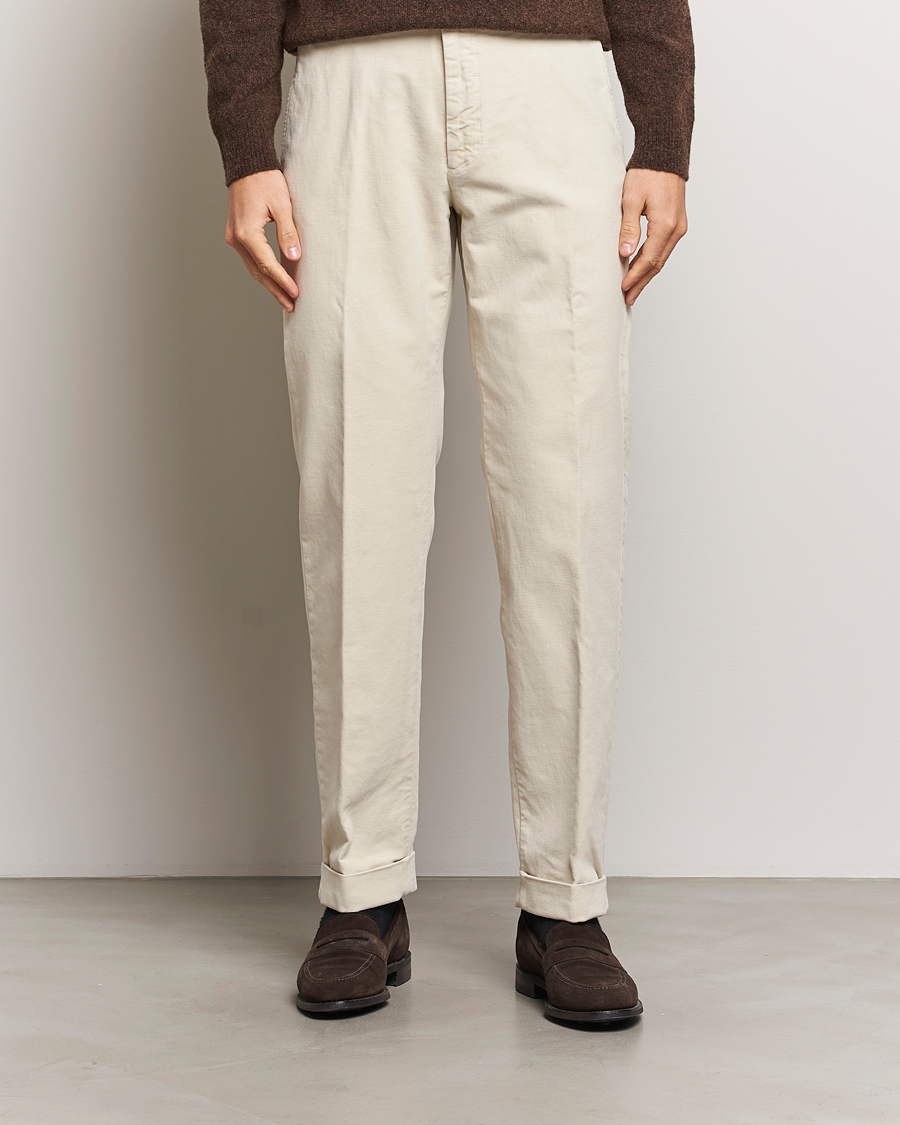 Mustard Flat Front Moleskin Trousers | New & Lingwood