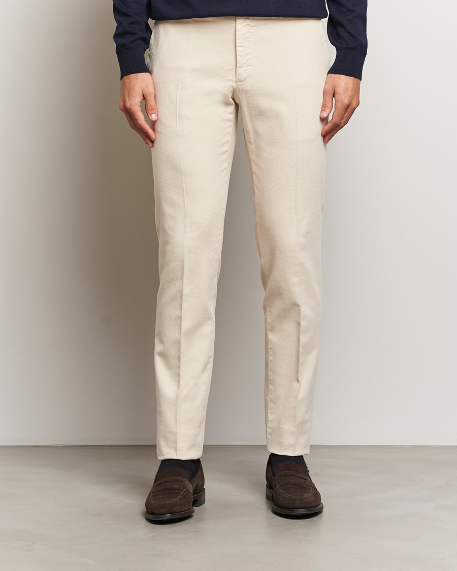 Herr | Byxor | Incotex | Slim Fit Luxury Moleskine Trousers Off White