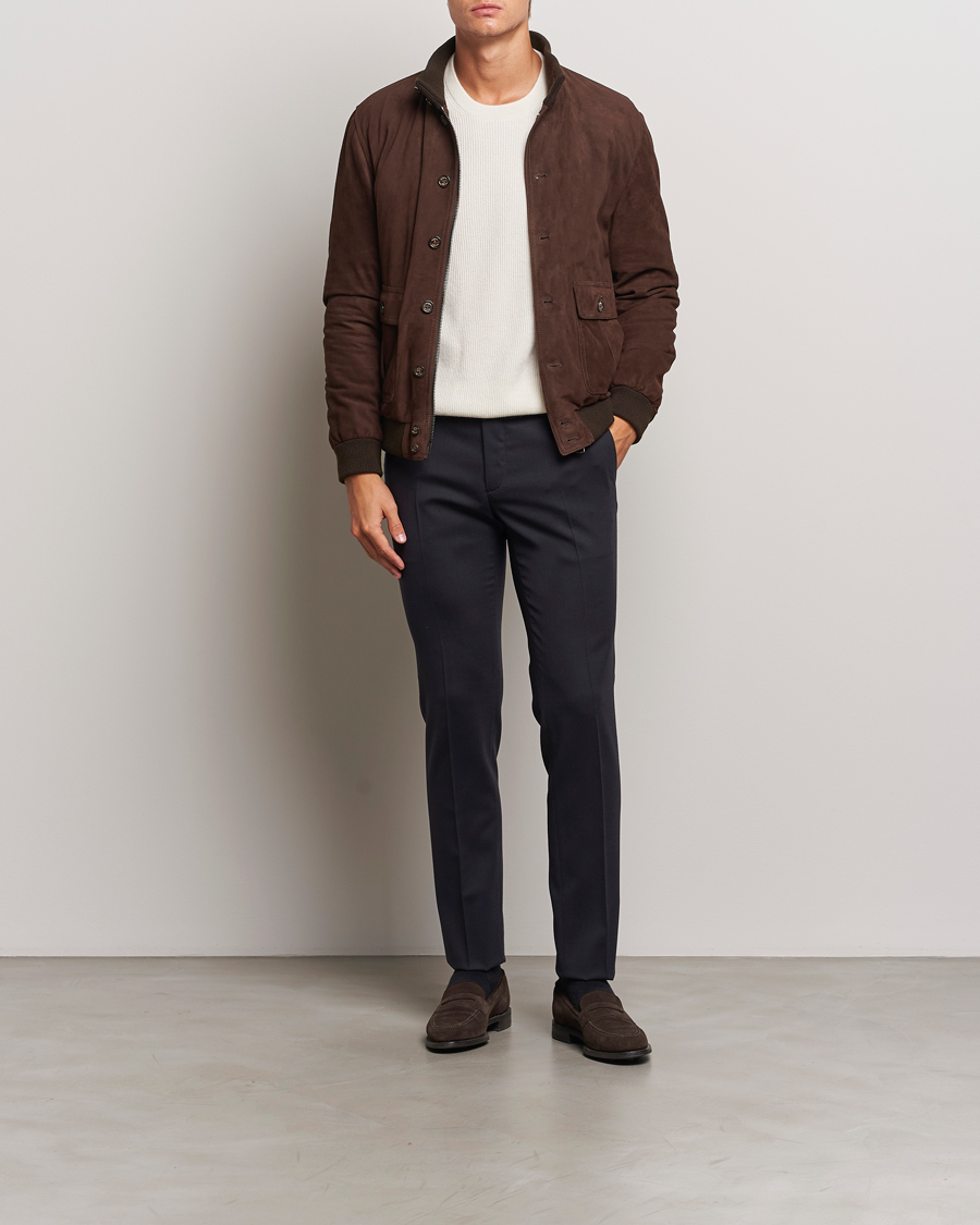 Herr | Byxor | Incotex | Silm Fit Washable Flannel Trousers Navy