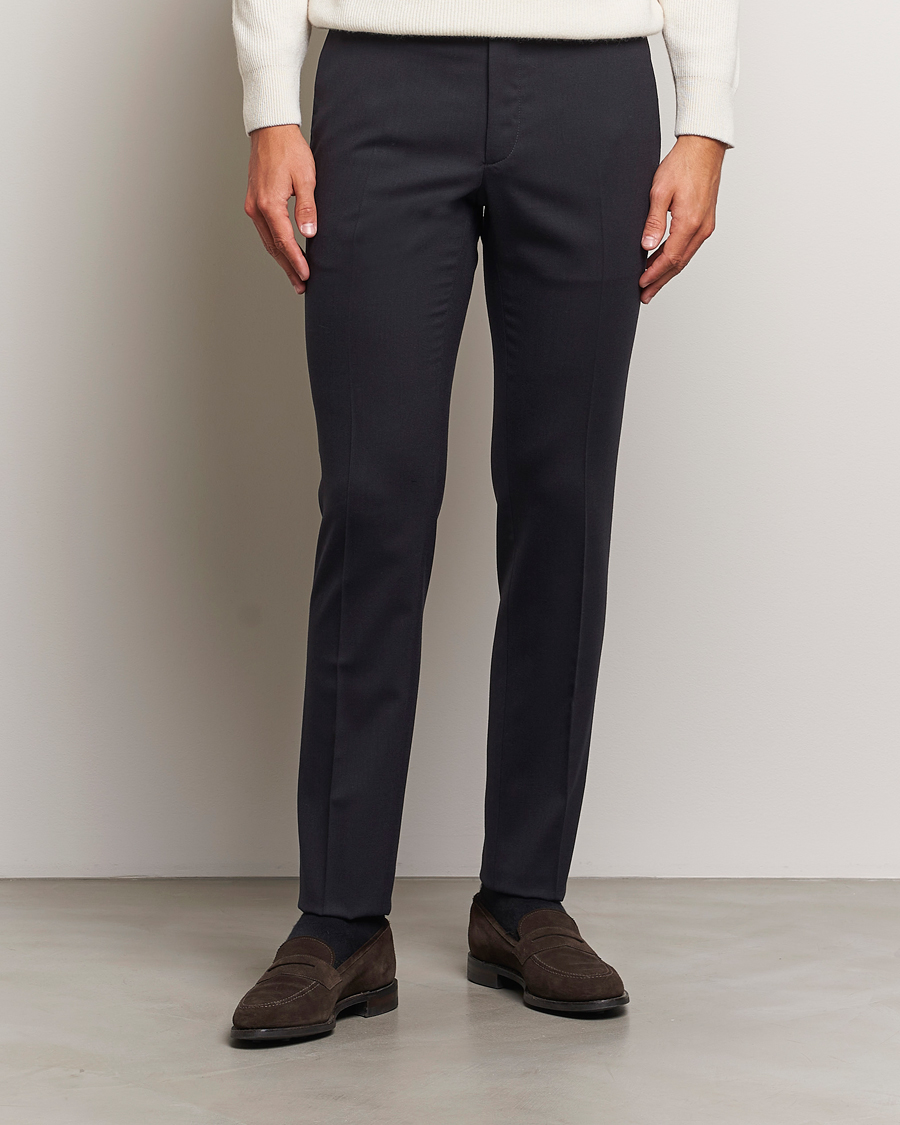 Herr | Byxor | Incotex | Silm Fit Washable Flannel Trousers Navy