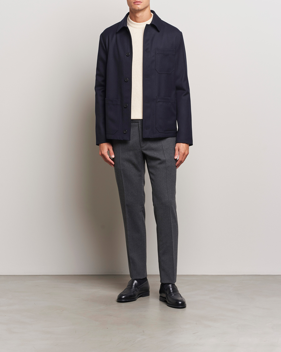 Herr | Byxor | Incotex | Silm Fit Washable Flannel Trousers Dark Grey
